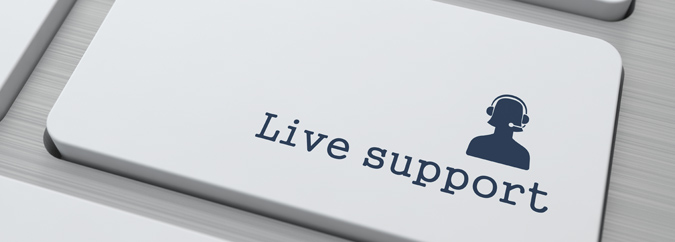Tast med teksten Live Support og et ikon af en person med høretelefoner